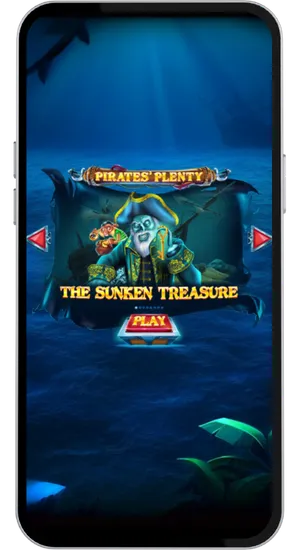 Pirates Plenty The Sunken Treasure loading screen with the ghost pirate captain character and Play button on underwater background