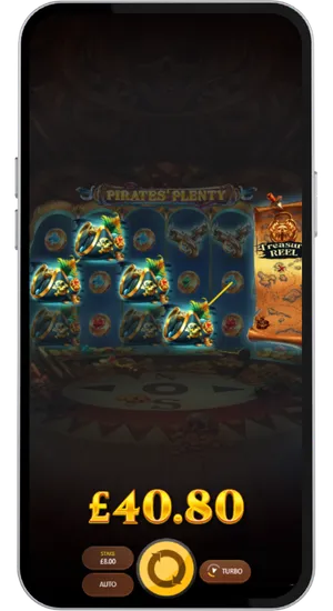 Pirates Plenty Wild Monkey respin active with ring symbols covering the reels and a win of forty pounds eighty displayed at the bottom